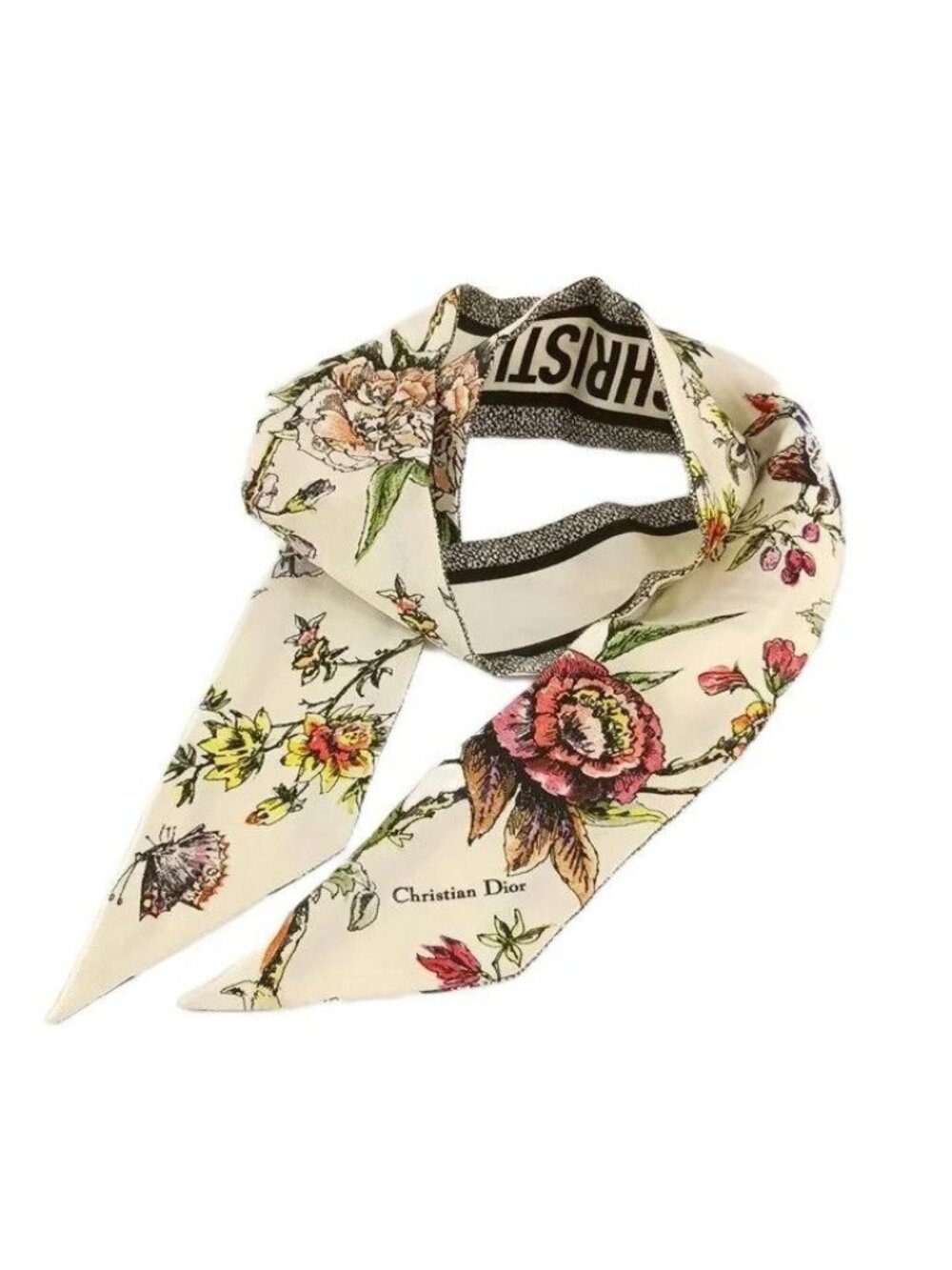 Dior Jardin Botanique Mitzah Scarf Silk Floral All Over Print Logo Multicolor
